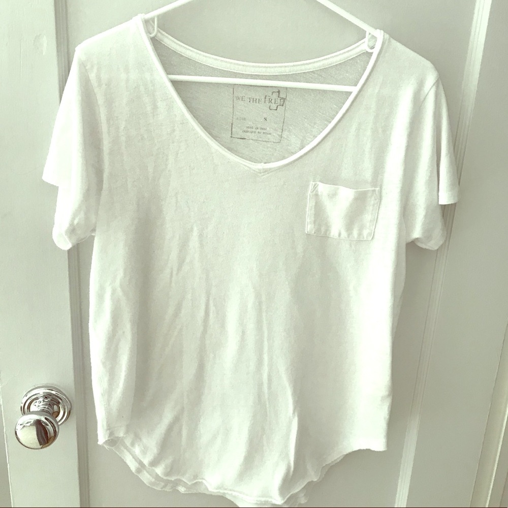 Free People White Pocket V-Neck.